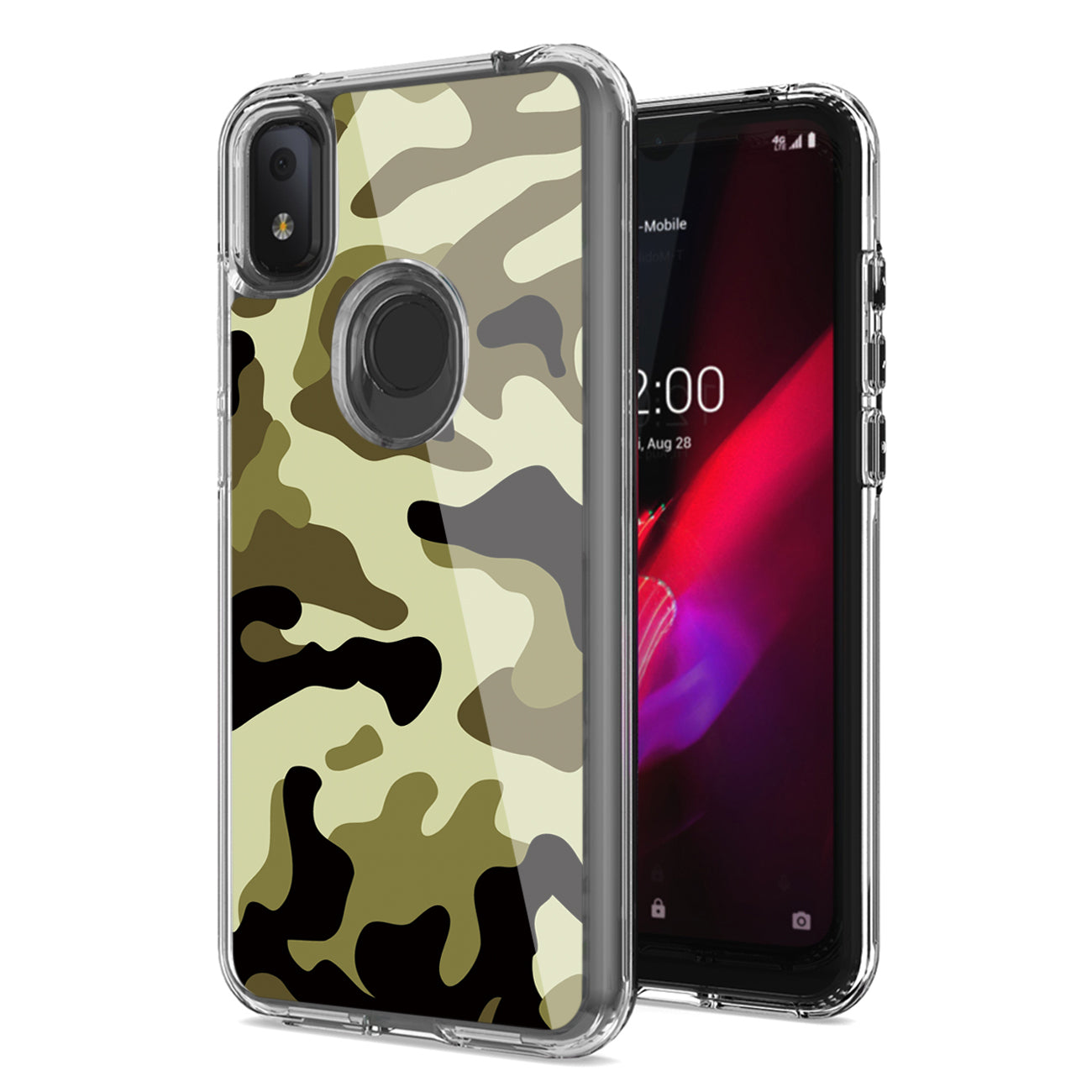 Camouflage Dual Layer Hybrid Hard Plastic and Soft TPU Rubber Case Cover for REVVL 4 In Green